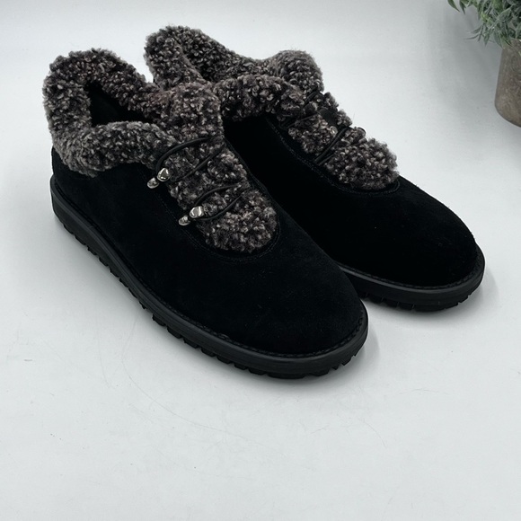 Stuart Weitzman Womens Faux Fur Lined Black Suede Leather Shoes Ankle Boots Sz 5 - Picture 2 of 16